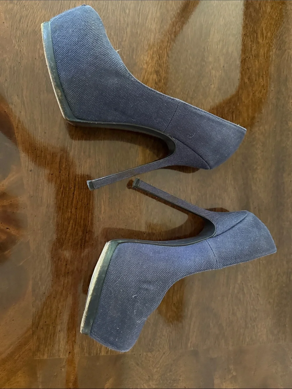 Saint Laurent Navy Canvas Platform Pumps - Dark Blue - Picture 5 of 5